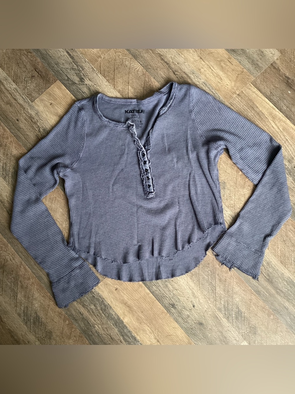 KatieJ NYC Slate Blue Waffle Henley Long-Sleeve Top